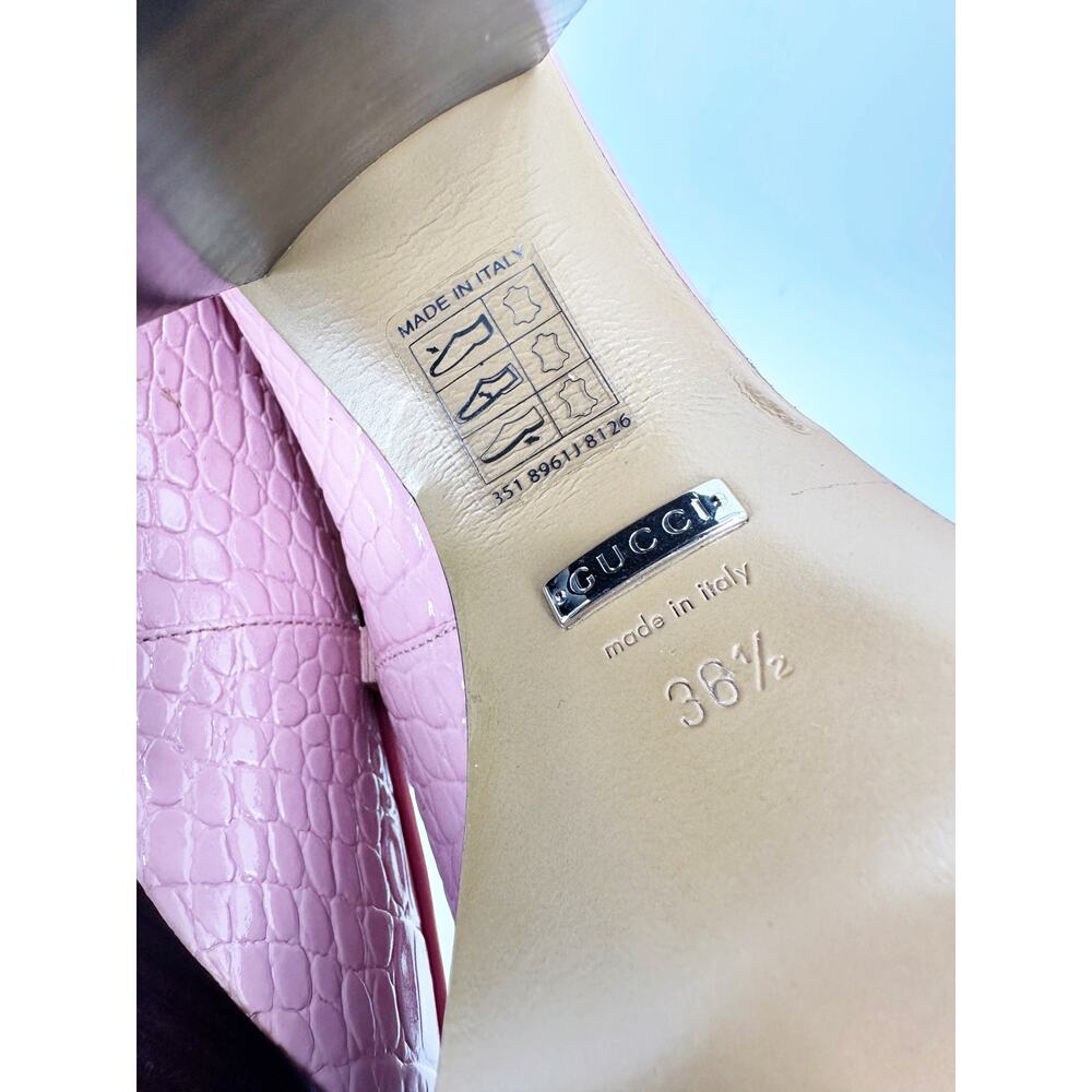 Gucci Horsebit Croc Platform Loafers Woman Heels Pink 36.5 - Picture 4 of 9